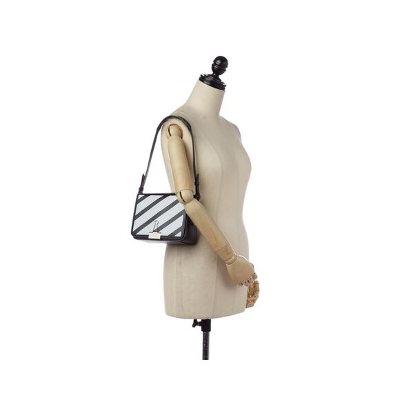 Pre Loved Off-White Leather Binder Clip Crossbody Bag Women Black - Picture 6 of 7